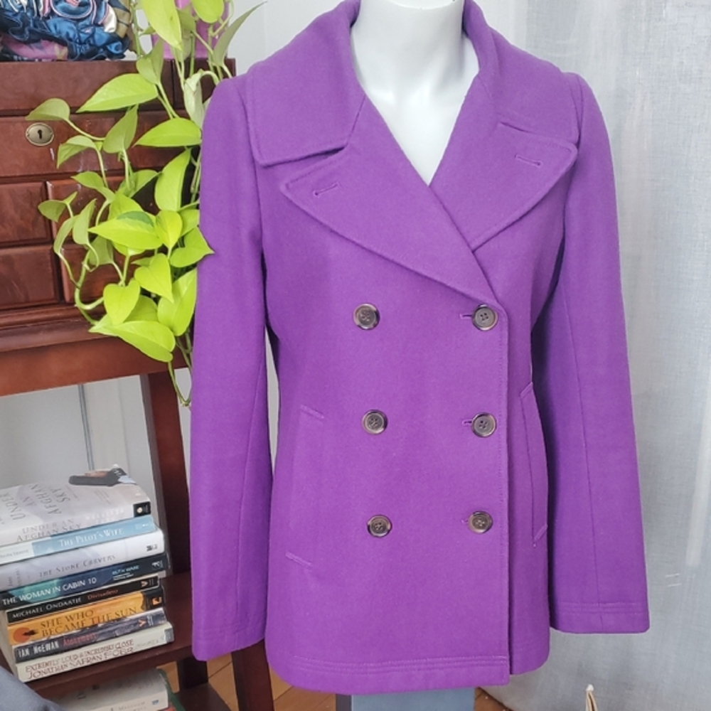 J Crew Wool Purple Double-Breasted Coat